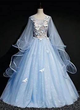 Picture of Light Blue with Flowers and Butterflies Formal Dresses, Blue Sweet 16 Dress